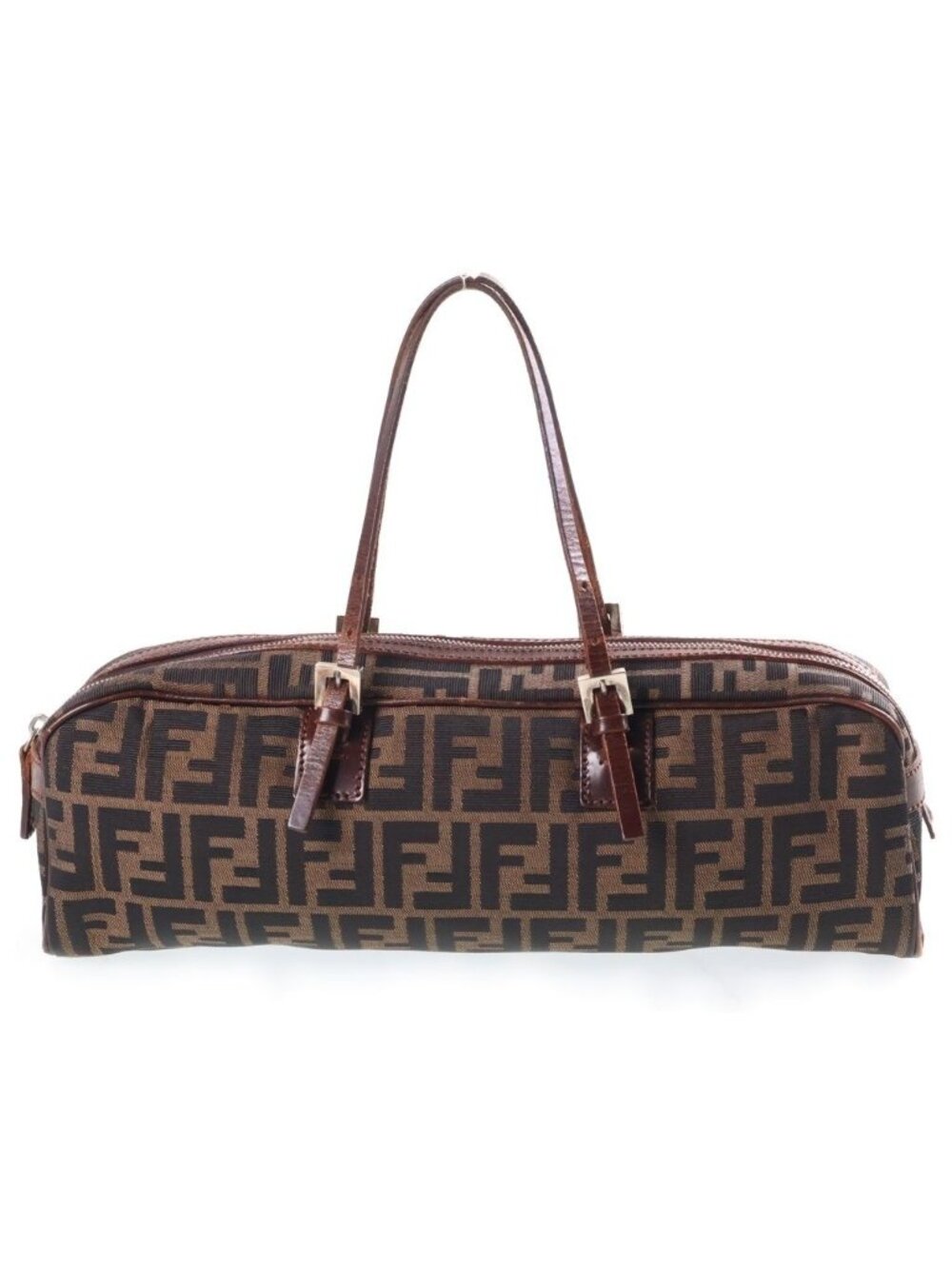 Fendi Zucca Pattern Canvas Handbag Brown Silver